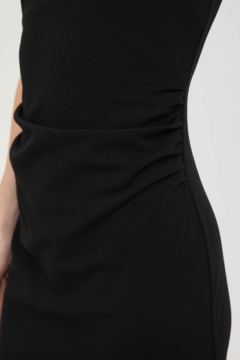KELSIE RACER NECK RUCHED MIDI DRESS