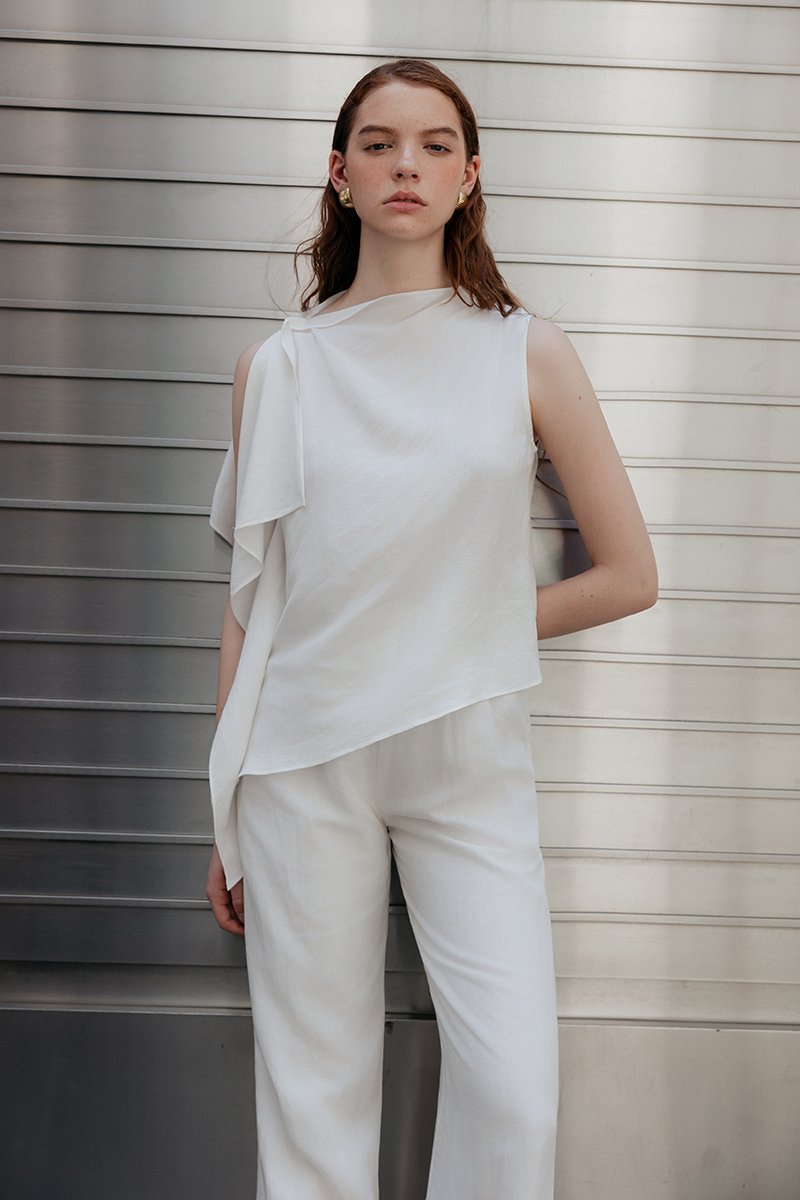 IMAYA DRAPED LINEN TOP