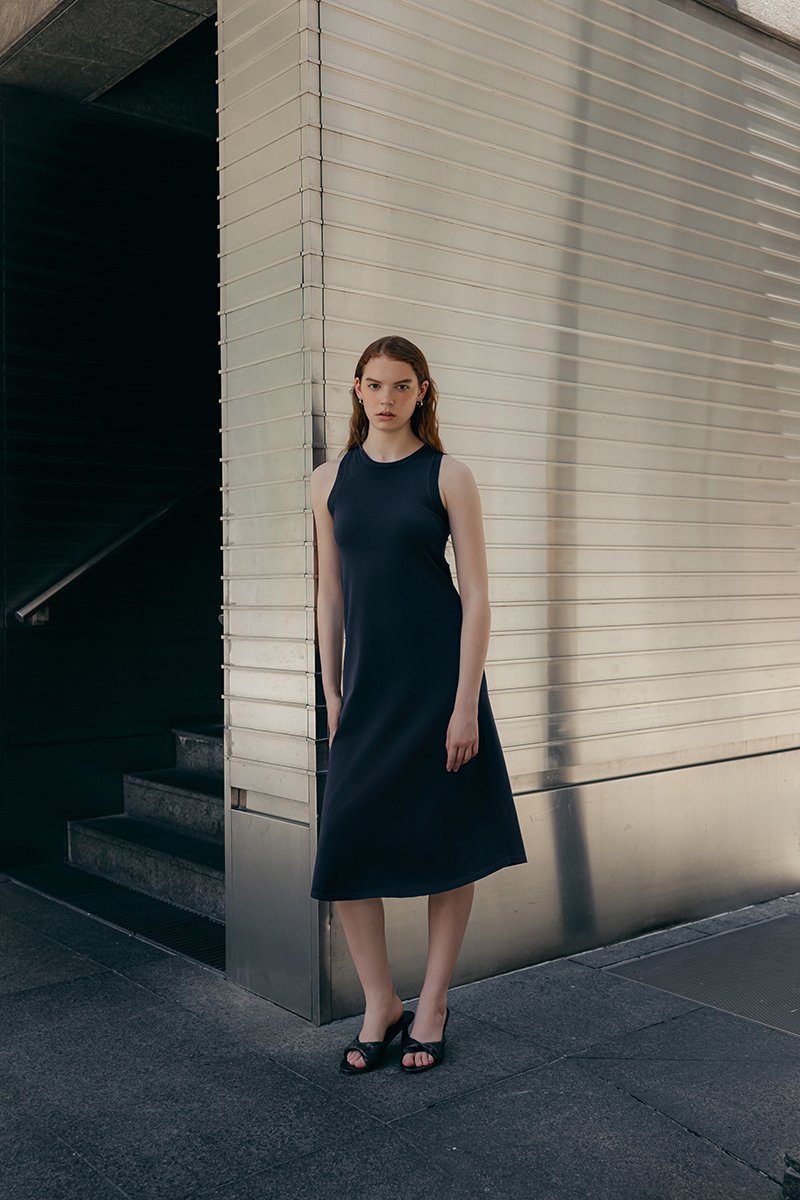 TAMARA HALTER PANELLED DENIM DRESS