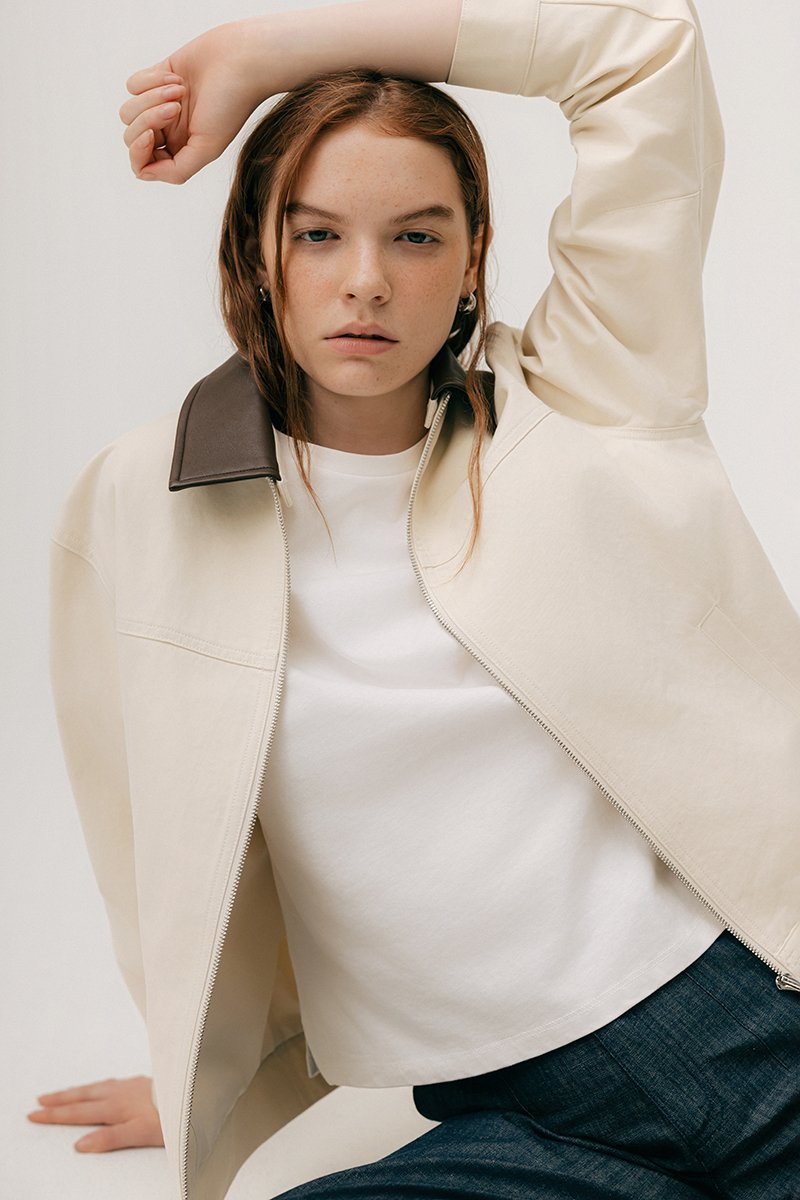 FRANKIE UTILITY BARN JACKET W REMOVABLE LEATHER COLLAR