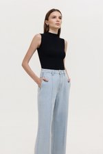 TERRY PIN TUCK WIDE LEG JEANS