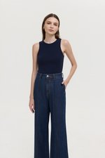TERRY PIN TUCK WIDE LEG JEANS