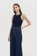 TERRY PIN TUCK WIDE LEG JEANS
