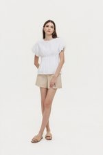 HALLIA PUFF SLEEVES PLEATED LINEN TOP