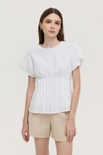 HALLIA PUFF SLEEVES PLEATED LINEN TOP