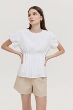 HALLIA PUFF SLEEVES PLEATED LINEN TOP