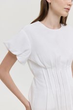 HALLIA PUFF SLEEVES PLEATED LINEN TOP