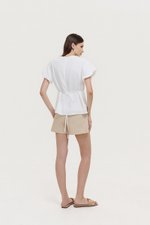 HALLIA PUFF SLEEVES PLEATED LINEN TOP