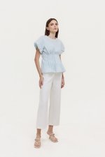 HALLIA PUFF SLEEVES PLEATED LINEN TOP