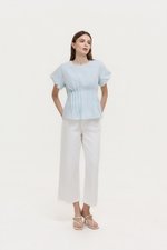 HALLIA PUFF SLEEVES PLEATED LINEN TOP