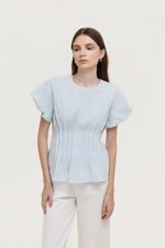 HALLIA PUFF SLEEVES PLEATED LINEN TOP