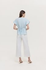 HALLIA PUFF SLEEVES PLEATED LINEN TOP