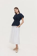 HALLIA PUFF SLEEVES PLEATED LINEN TOP