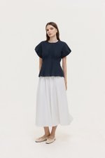 HALLIA PUFF SLEEVES PLEATED LINEN TOP