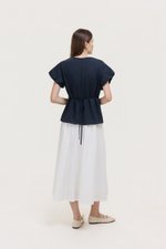 HALLIA PUFF SLEEVES PLEATED LINEN TOP