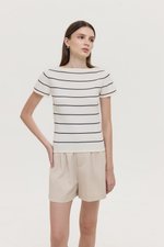 BRIGETTE BOAT NECK STRIPED KNIT TOP