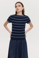 BRIGETTE BOAT NECK STRIPED KNIT TOP