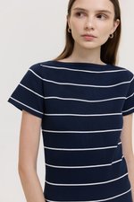 BRIGETTE BOAT NECK STRIPED KNIT TOP