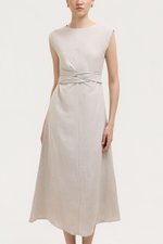 TABITHA CROSS FRONT MIDI LINEN DRESS