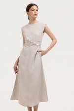 TABITHA CROSS FRONT MIDI LINEN DRESS