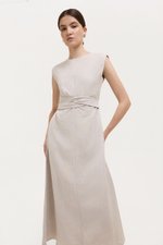 TABITHA CROSS FRONT MIDI LINEN DRESS