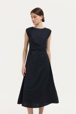 TABITHA CROSS FRONT MIDI LINEN DRESS