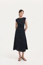 TABITHA CROSS FRONT MIDI LINEN DRESS