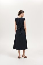 TABITHA CROSS FRONT MIDI LINEN DRESS