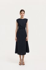 TABITHA CROSS FRONT MIDI LINEN DRESS