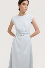 TABITHA CROSS FRONT MIDI LINEN DRESS