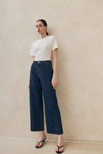 TERRY PIN TUCK WIDE LEG JEANS