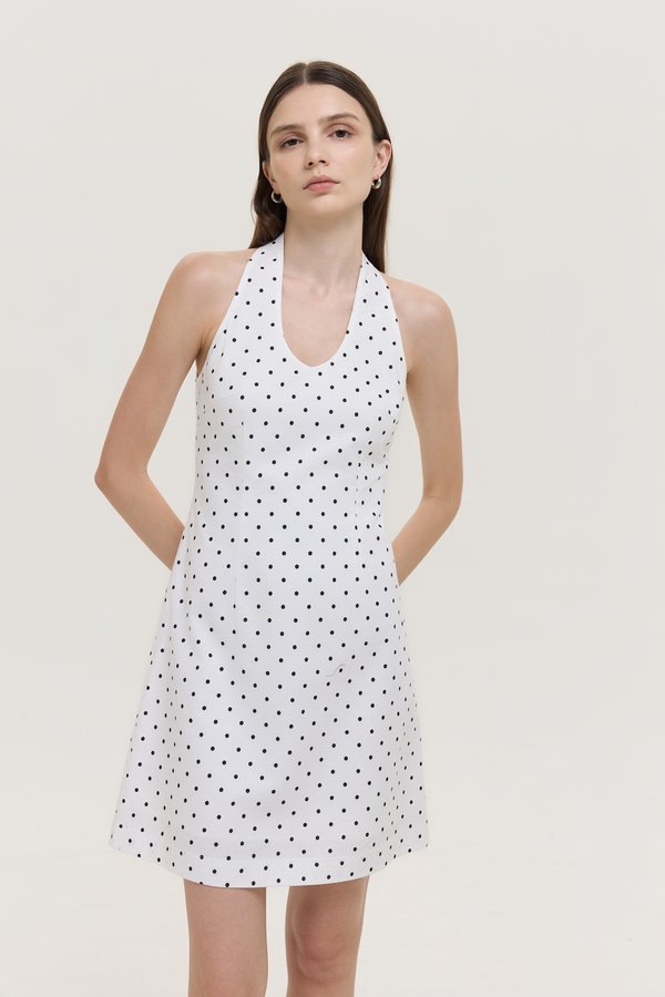 VALERINE POLKA DOT HALTER MINI DRESS