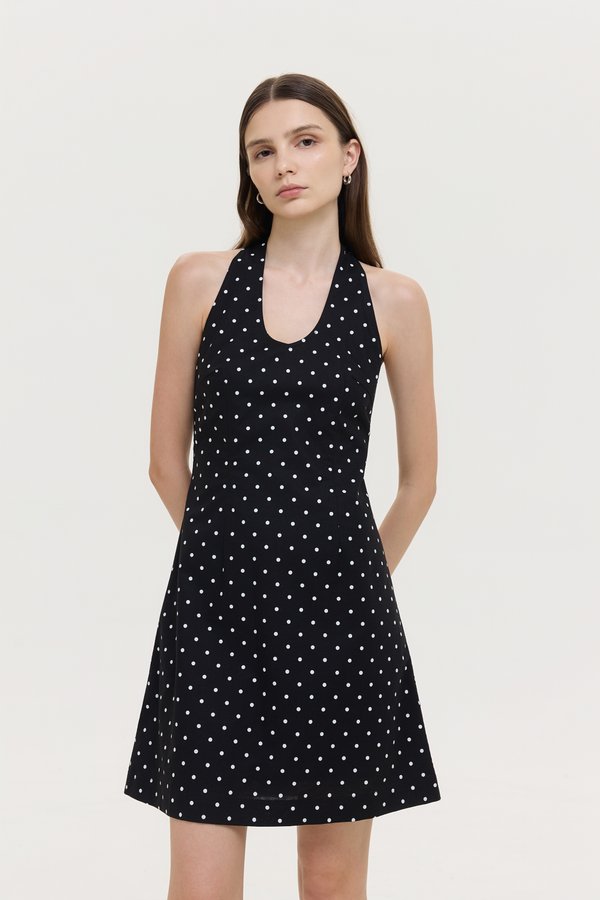 VALERINE POLKA DOT HALTER MINI DRESS