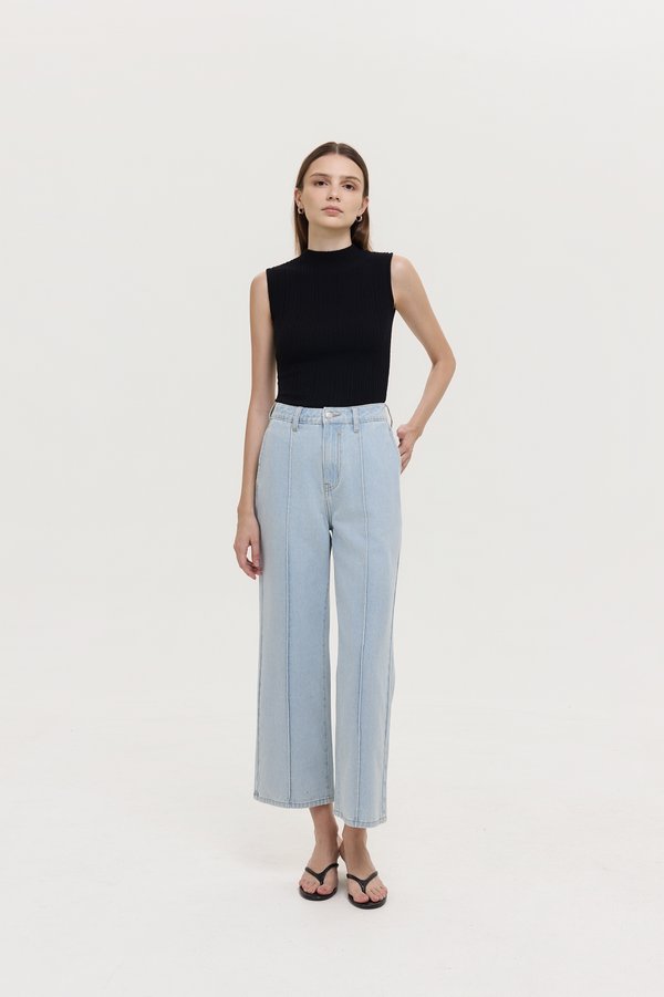 TERRY PIN TUCK WIDE LEG JEANS