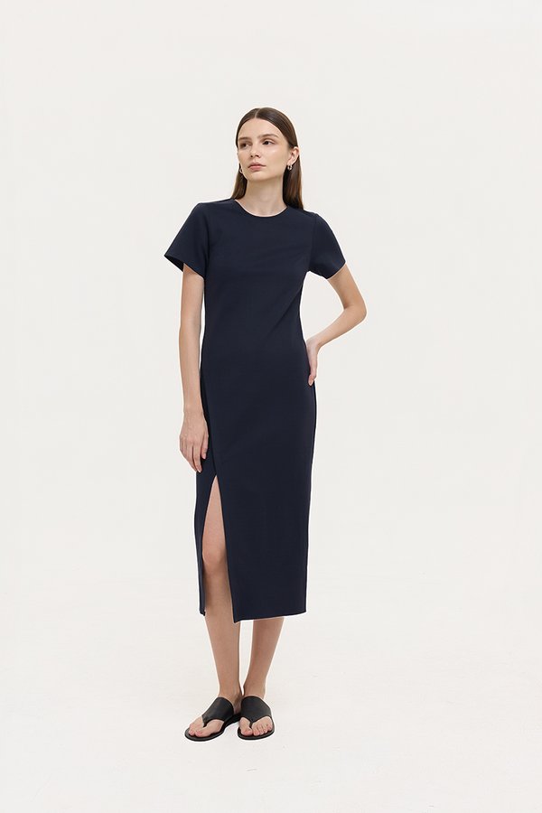 JENNA ASYMMETRIC SHEATH MIDI DRESS