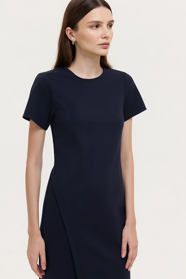JENNA ASYMMETRIC SHEATH MIDI DRESS