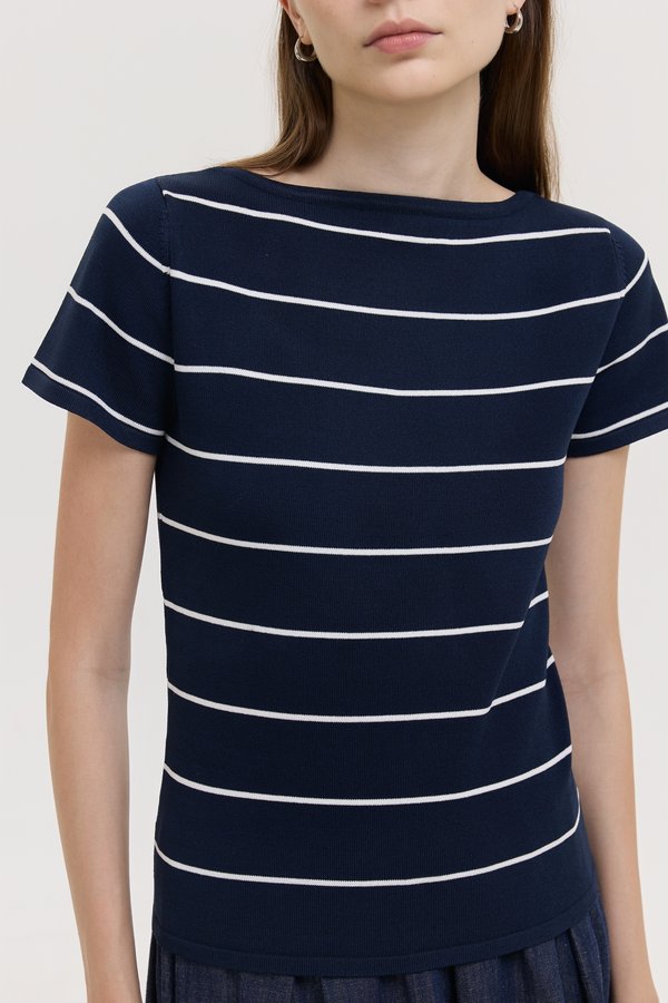 BRIGETTE BOAT NECK STRIPED KNIT TOP