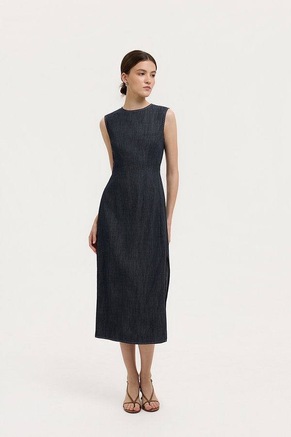 MELLANY SHEATH ELASTICATED DENIM DRESS