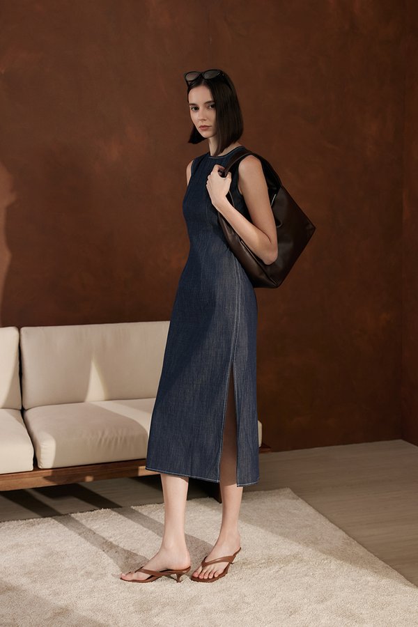 MELLANY SHEATH ELASTICATED DENIM DRESS