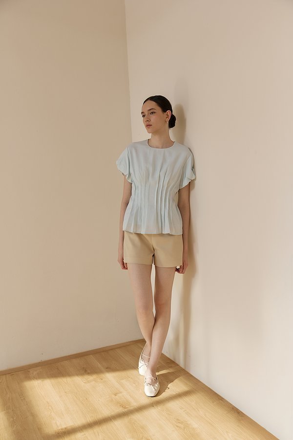 HALLIA PUFF SLEEVES PLEATED LINEN TOP