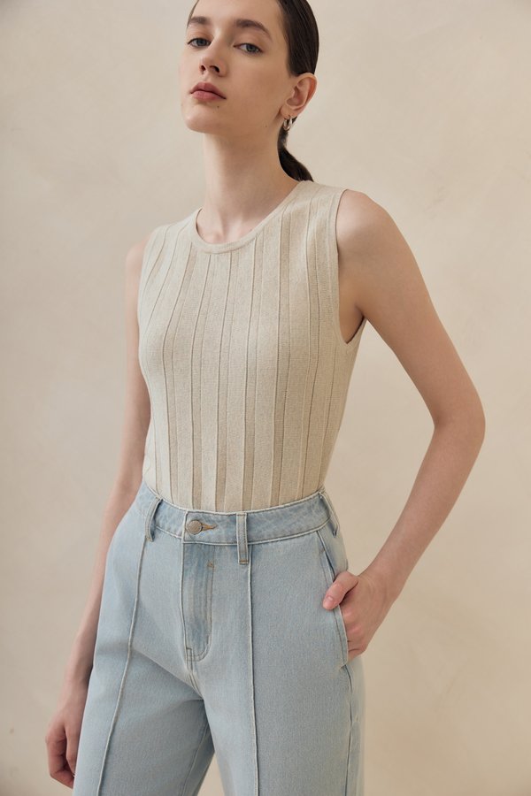 TERRY PIN TUCK WIDE LEG JEANS