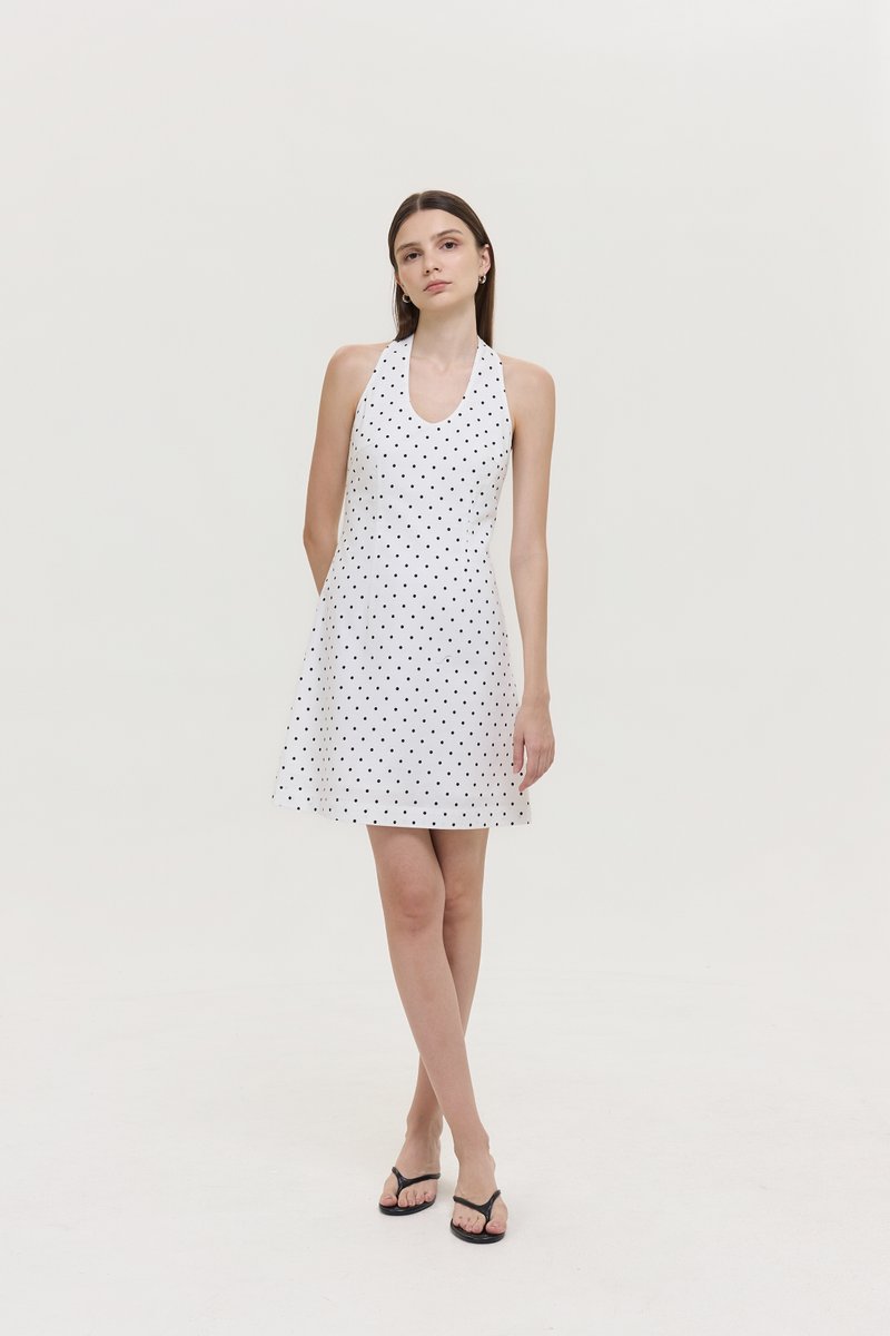 VALERINE POLKA DOT HALTER MINI DRESS