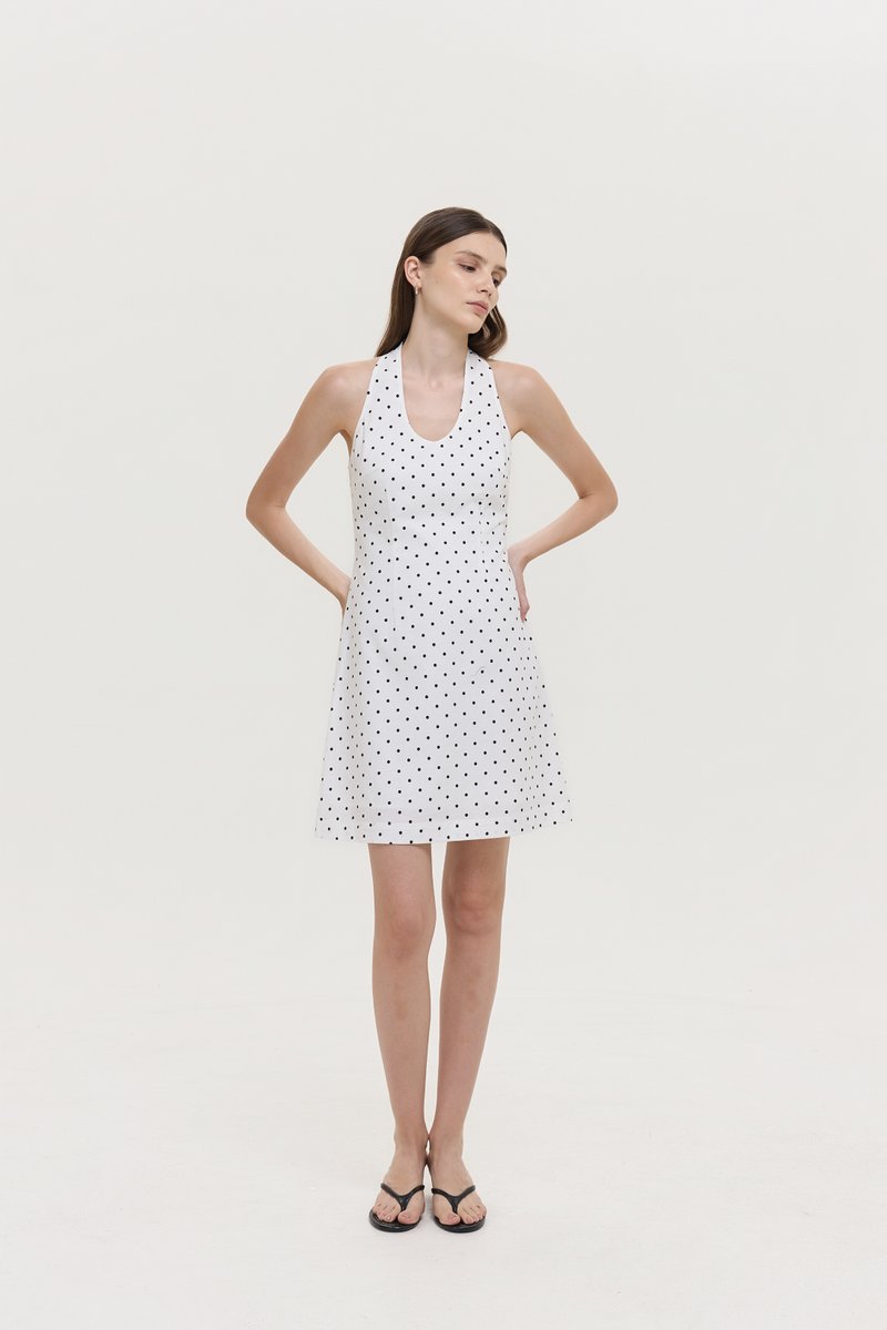 VALERINE POLKA DOT HALTER MINI DRESS