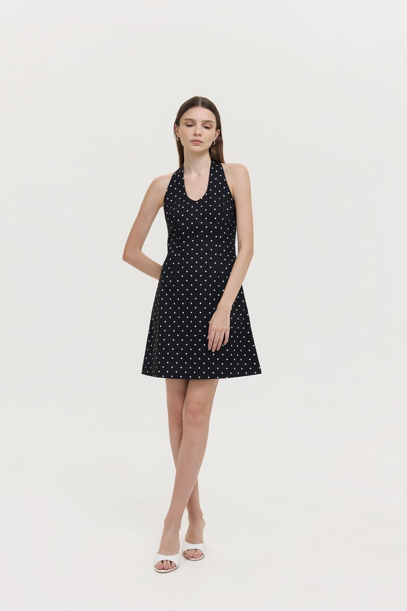 VALERINE POLKA DOT HALTER MINI DRESS