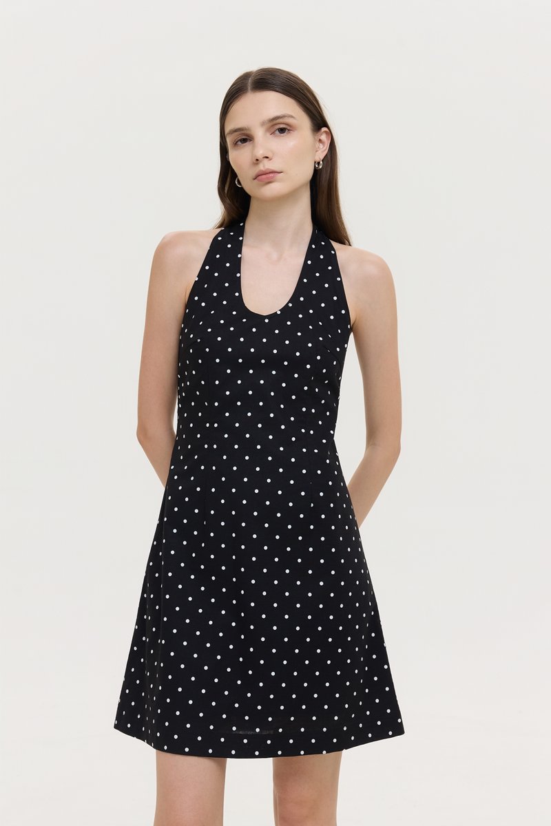 VALERINE POLKA DOT HALTER MINI DRESS