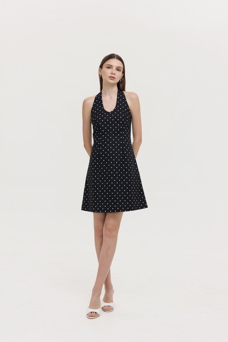 VALERINE POLKA DOT HALTER MINI DRESS