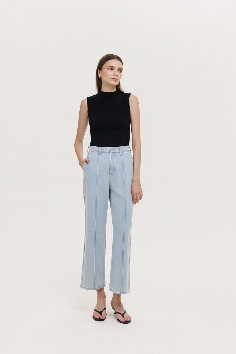 TERRY PIN TUCK WIDE LEG JEANS