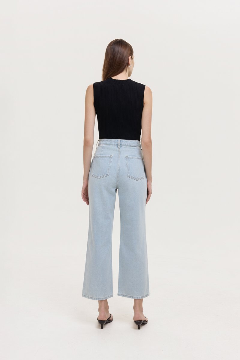 TERRY PIN TUCK WIDE LEG JEANS