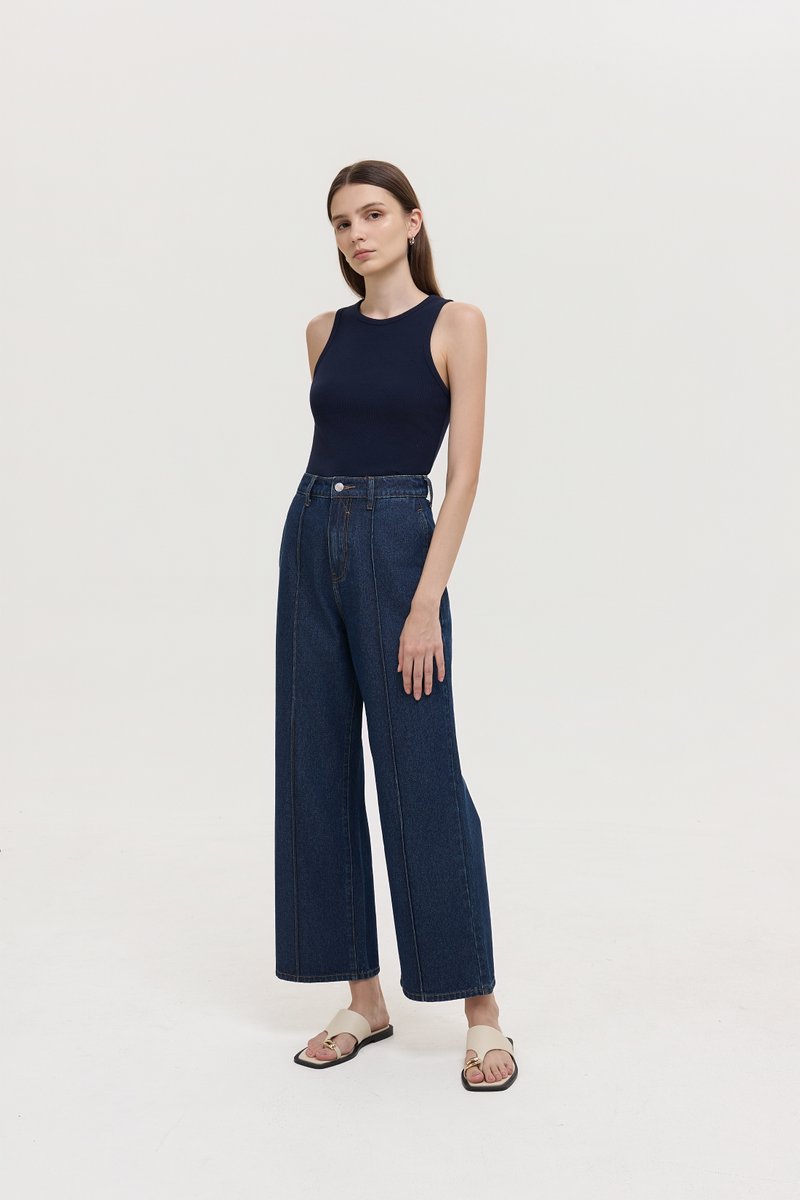 TERRY PIN TUCK WIDE LEG JEANS