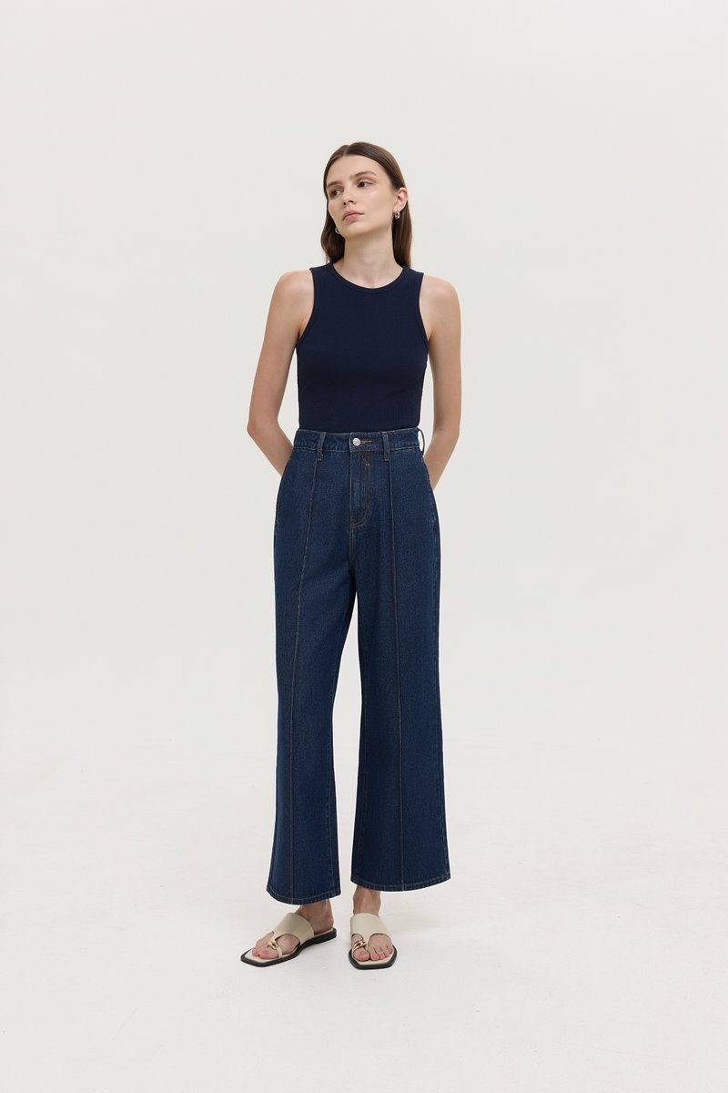 TERRY PIN TUCK WIDE LEG JEANS